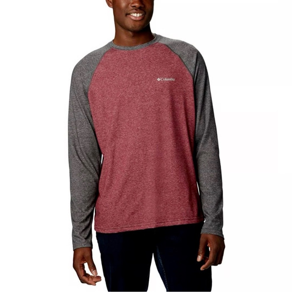 Columbia Men's Burgundy and Charcoal Long Sleeve Omni Wick Tee
